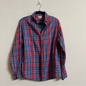 Marine Layer Button Down Flannel Shirt Red Blue Plaid Large